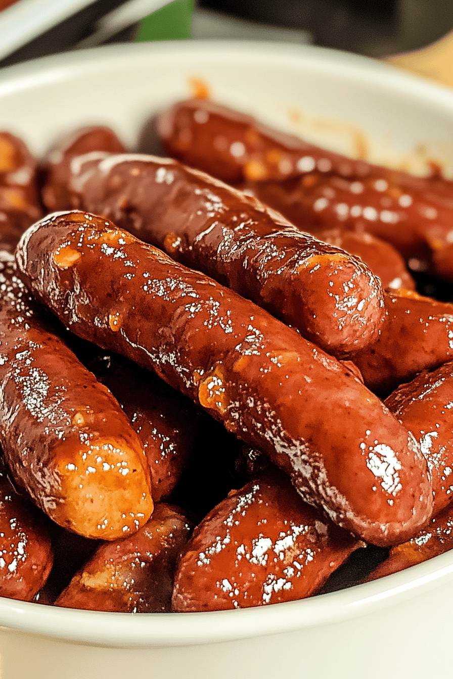 Slow Cooker BBQ Smokies Final Dish Presentation